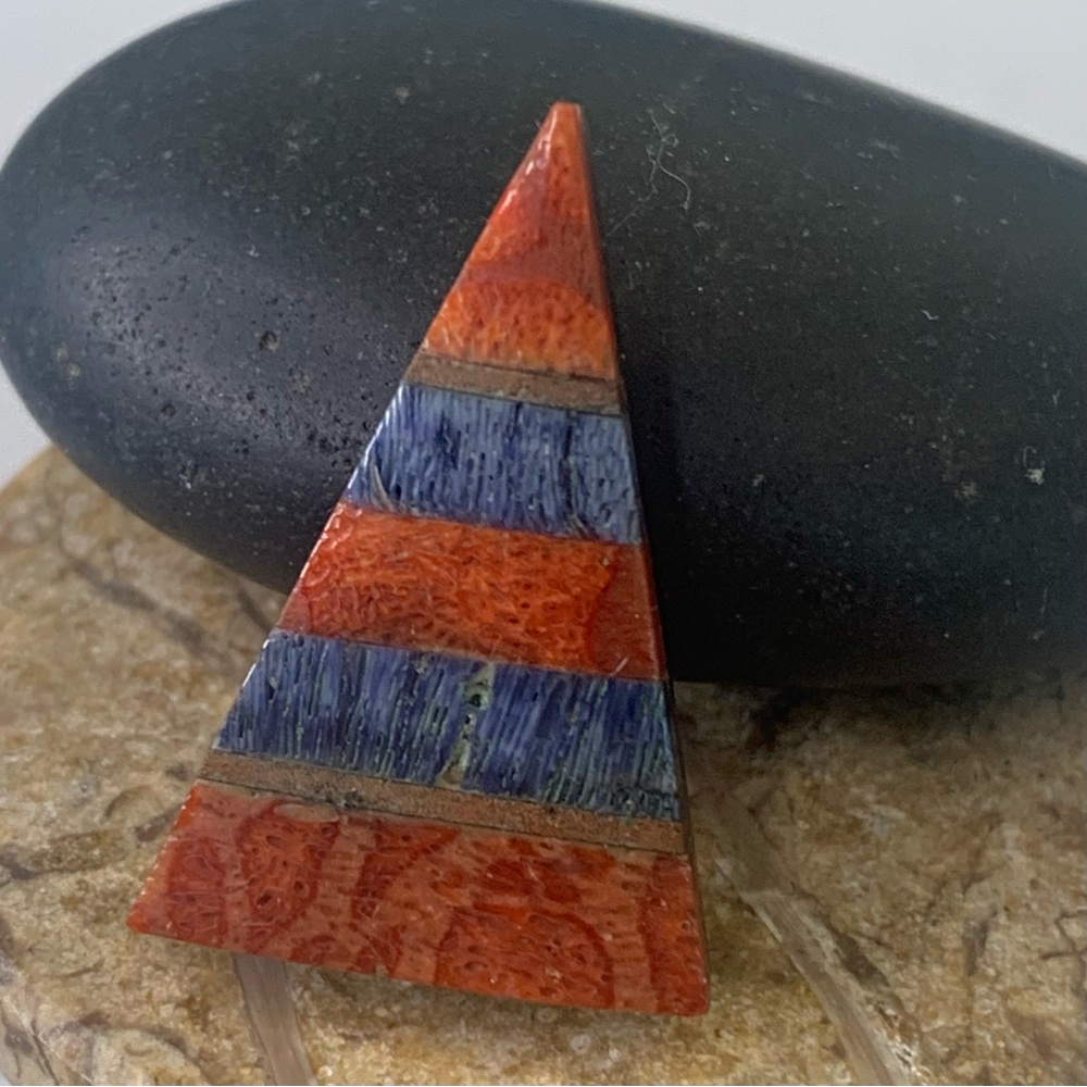 Vintage Native Santo Domingo KEWA Pendant Bead Blue Red Coral Mosaic Inlay Horn